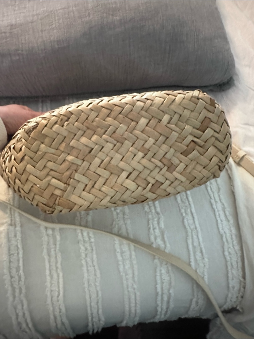 Madewell, Woven Straw Tote Bag with Cream Handles. Also has Crossbody strap. - Picture 5 of 8